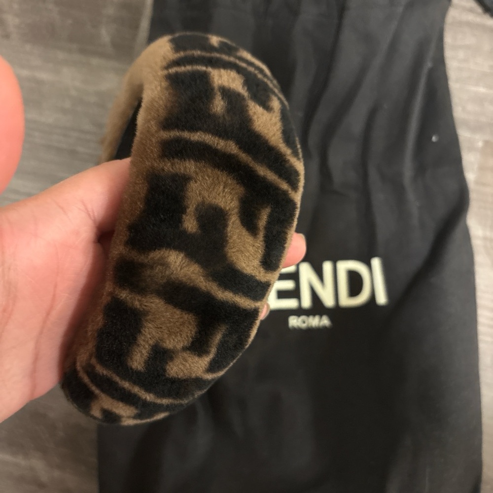Fendi Black and Brown Fur-Trimmed Headband